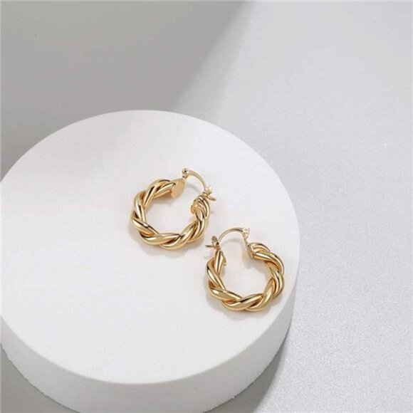 Twisited Gold Chunky Hoop Earrings For Women 14K Gold Plated High Polished - Picture 11 of 14